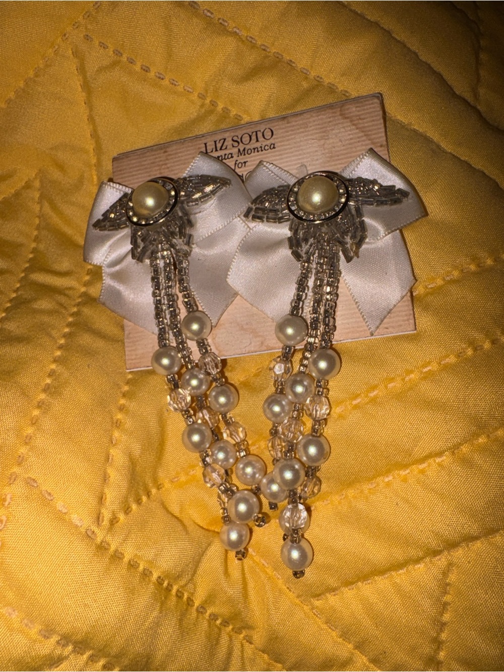 Ivory Pearl and Satin Bow Drop Earrings
